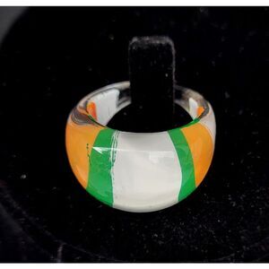 Chunky Resin Ring orange green and white enamel ring 8.5